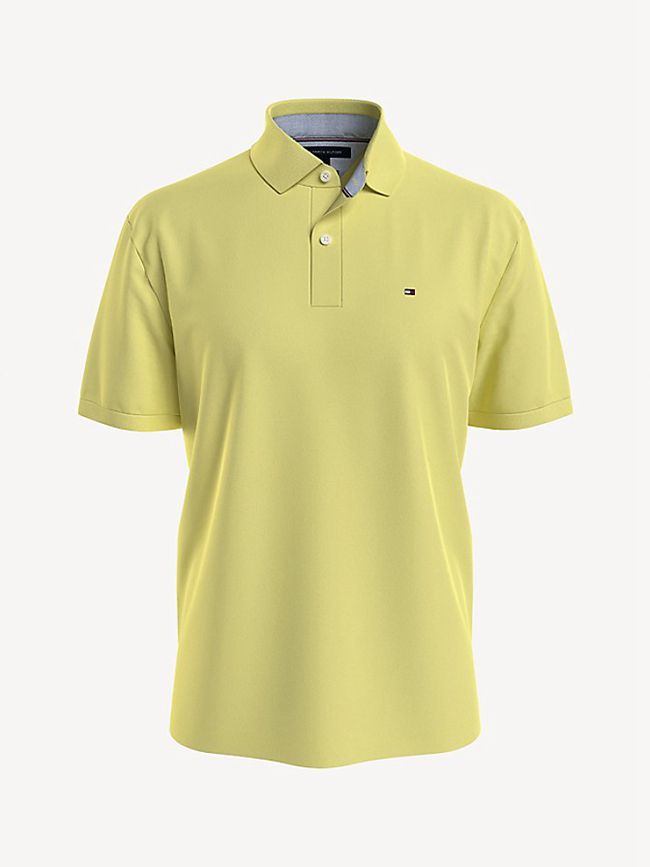 Tommy Hilfiger Mens Polo Yellow - Tommy Hilfiger Classic Fit Solid